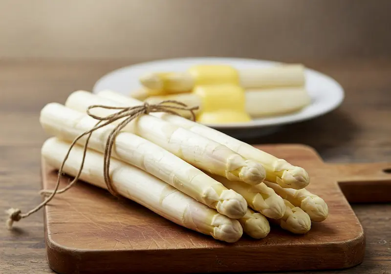 A bundle of white asparagus spears