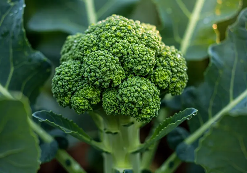Fresh broccoli growing in a garden