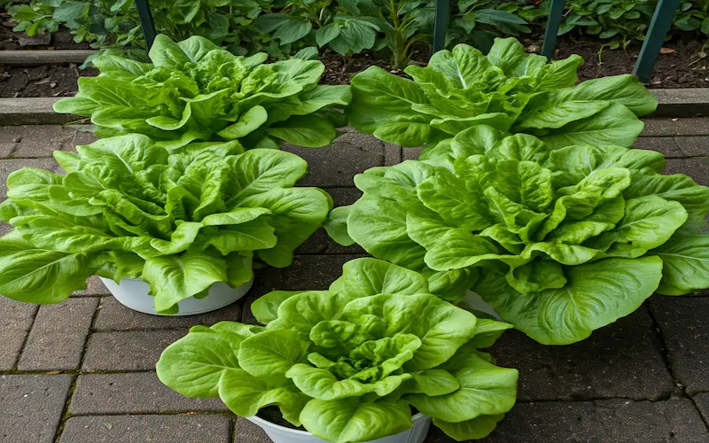 Fresh lettuce growing in shallow containers for small space gardening
