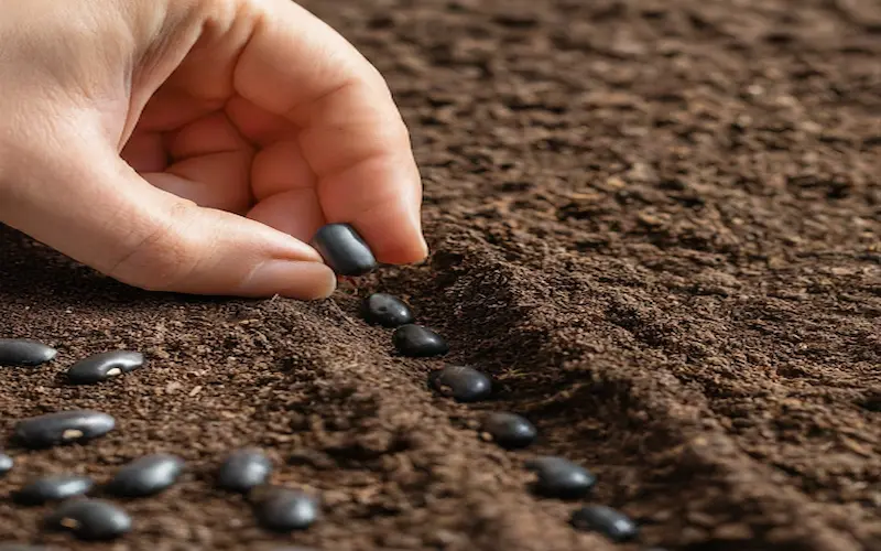 Sowing black bean seeds